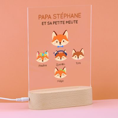 Lampe 3D personnalisée - Papa Renard et sa meute