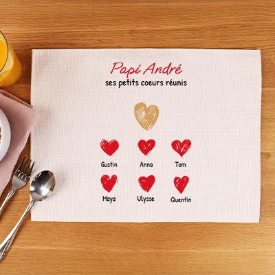 Set de table personnalisé - Papi et ses petits coeurs