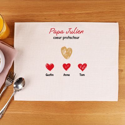 Set de table personnalisé - Papa et ses petits coeurs