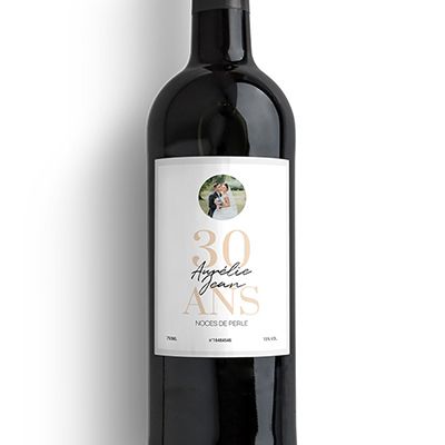 Bouteille de vin personnalisée anniversaire de mariage - Noces de Perle