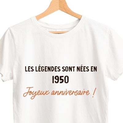 T-shirt blanc femme message générique femme née en 1950