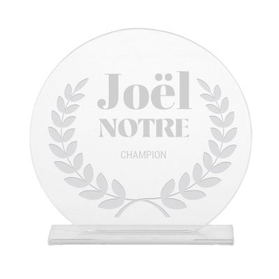 Trophée en verre personnalisé pour un Joël