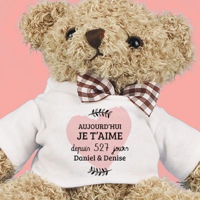 Ourson personnalisé - Aujourd'hui je t'aime depuis X jours