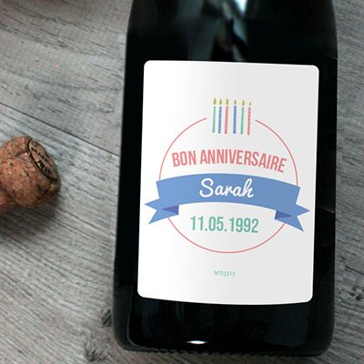 Bouteille de champagne personnalisée anniversaire - Bougies Bleu