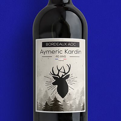 Bouteille de vin de Bordeaux personnalisée anniversaire - Cerf