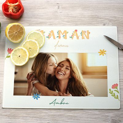 Planche à découper en verre personnalisée - Amour Fleuri