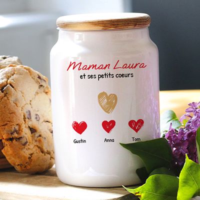 Pot à biscuits personnalisé - Maman et ses petits coeurs