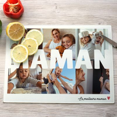 Planche à découper en verre personnalisée - Multi photos famille