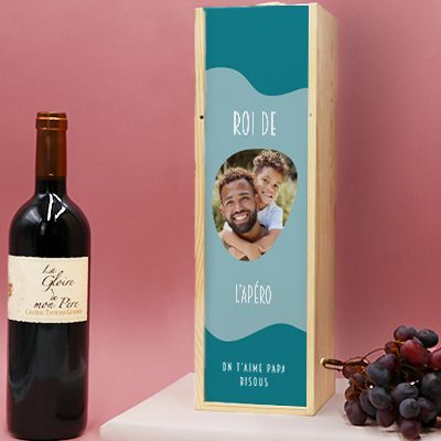 Coffret vin personnalisé photo avec bouteille de vin rouge - Papa