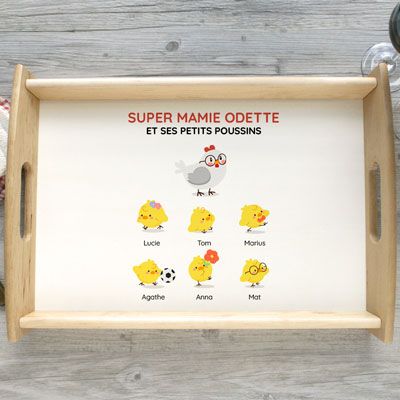 Plateau en bois personnalisé - Famille  poussins