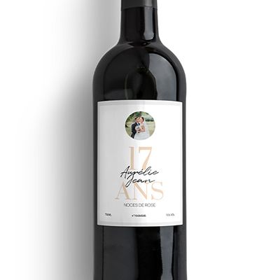 Bouteille de vin personnalisée anniversaire de mariage - Noces de Rose