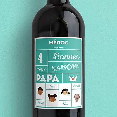 Bouteille de vin de Bordeaux personnalisée papa - Family Circus