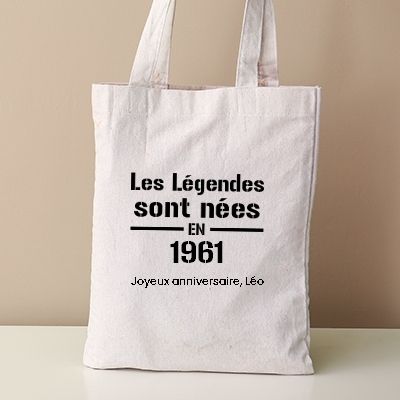 Tote bag personnalisé - Les Légendes sont nées en 1961