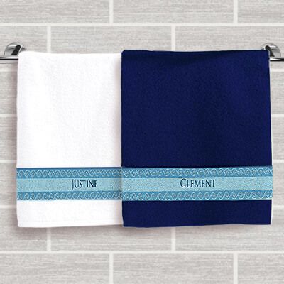 Duo de serviettes blanche et bleue Personnalisables - Mosaïque