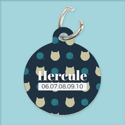 Médaille pour Chat Personnalisable - Prénom et Téléphone - Modèle foncé