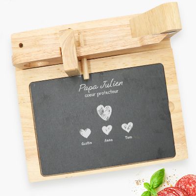 Guillotine à saucisson personnalisée - Papa et ses petits coeurs