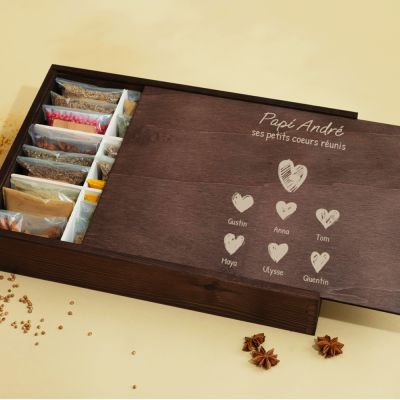 Grand coffret 36 épices personnalisé - Papi et ses petits coeurs
