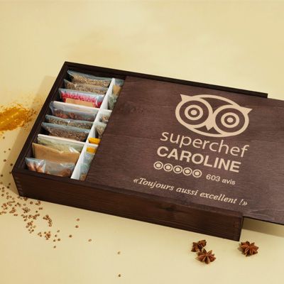 Grand coffret d'épices gravé Cuisine d'Excellence - 36 épices du monde