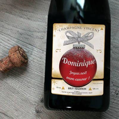 Bouteille de champagne personnalisée Noël - Boule de Noël
