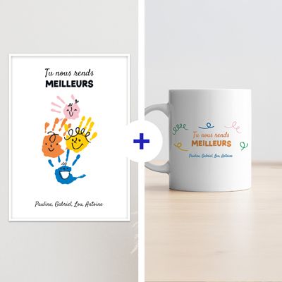 Coffret affiche et mug personnalisés - Empreintes pour papa