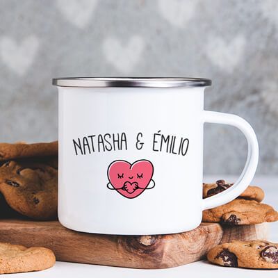 Mug émaillé personnalisé prénoms couple - Coeur