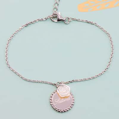 Bracelet personnalisable en argent véritable - Rose nacrée