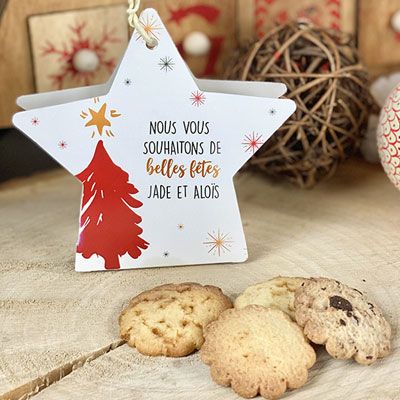 Marque place personnalisable et biscuits - Etoile de Noël