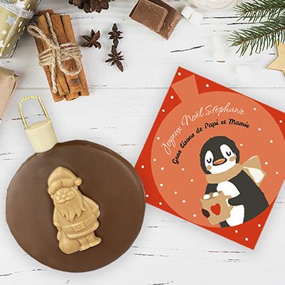Boule de Noël en chocolat personnalisée avec un message