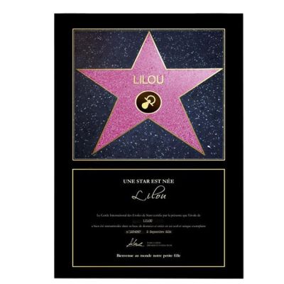 Étoile de Star personnalisée naissance fille - Prénom