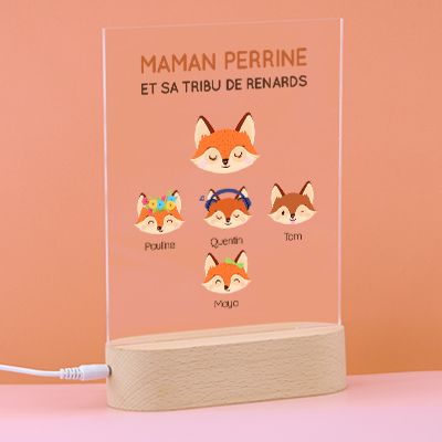 Lampe 3D personnalisée - Maman Renard et sa meute