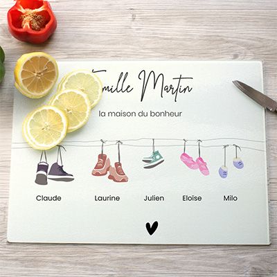 Planche à découper en verre personnalisée - Famille Chaussures
