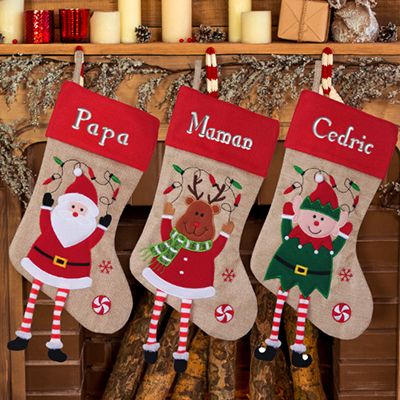 Chaussette de Noël brodée - Père Noël, Renne ou Lutin avec jambes
