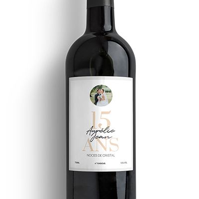 Bouteille de vin personnalisée anniversaire de mariage - Noces de Cristal