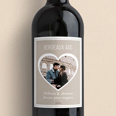 Bouteille de vin de Bordeaux personnalisée photo et message - Coeur Photo