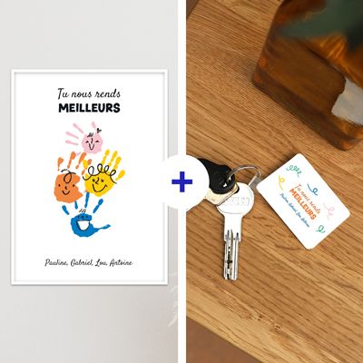 Coffret affiche et porte clés personnalisés - Empreintes pour papa