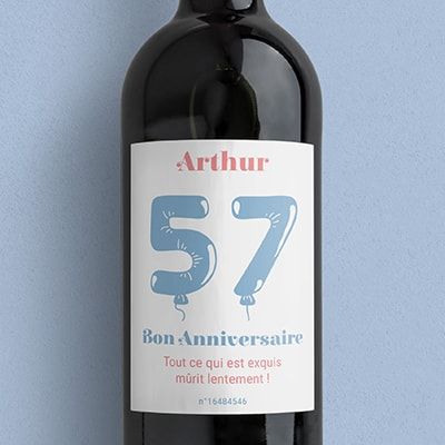 Bouteille de vin de Bordeaux personnalisée anniversaire - Ballons Bleu