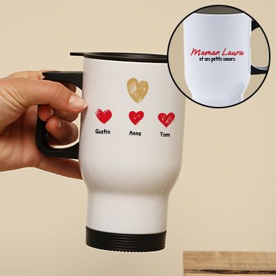Mug isotherme personnalisé - Maman et ses petits coeurs