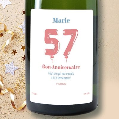 Bouteille de champagne personnalisée anniversaire - Ballons Rose