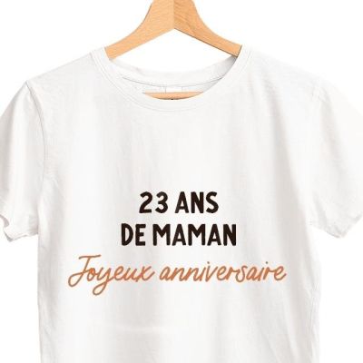 T-shirt blanc femme message maman 23 ans