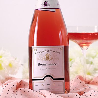 Bouteille de champagne rosé personnalisée - Nom et message