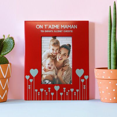 Cadre métal rouge gravé Maman