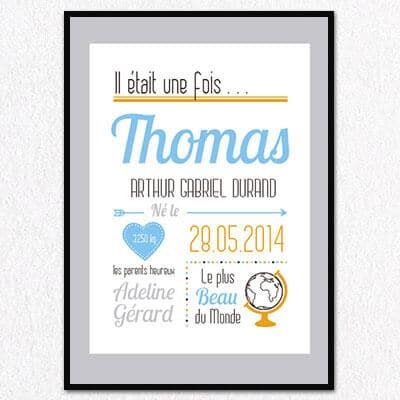 Affiche personnalisée garçon - Il était une fois