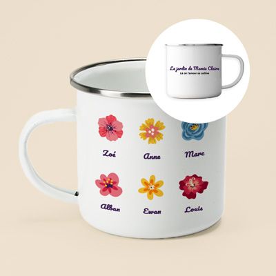 Mug émaillé personnalisé - Famille fleurs