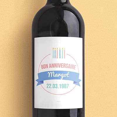 Bouteille de vin de Bordeaux personnalisée anniversaire - Bougies Bleu