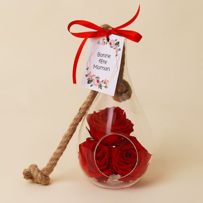 Vase suspendu avec roses éternelles - Message personnalisé