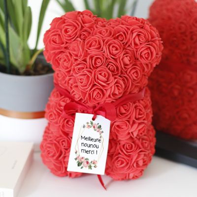 Ours en roses avec carte personnalisée - Message