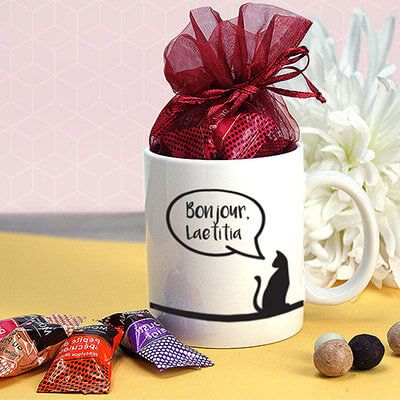 Mug personnalisé prénom - Mon petit chat - Avec chocolats Monbana