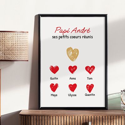 Affiche personnalisée - Papi et ses petits coeurs