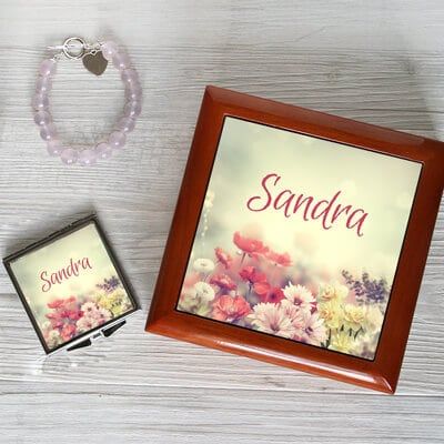 Boite à bijoux et Miroir de sac Fleurs