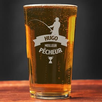 Verre à bière personnalisé prénom - Pêcheur